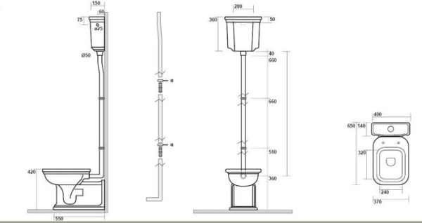 Труба сливная для высокого бачка Kerasan 754791oro