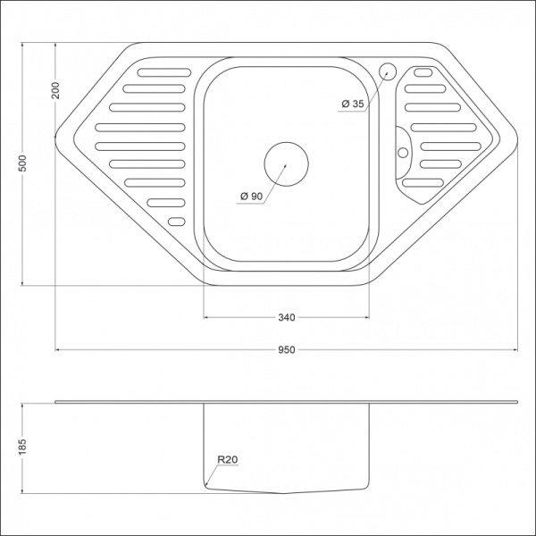Кухонная мойка (95х50) EMAR 9550A