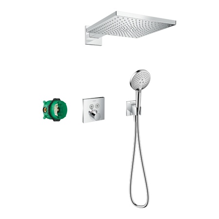 Душевой комплект с термостатом Hansgrohe Raindance E 300 1jet ShowerSelect Square 27952000 хром