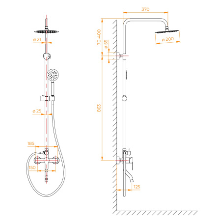 Душевая система с изливом RGW SP-24B 59140124-04