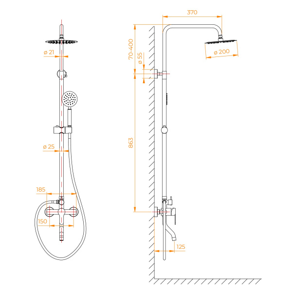 Душевая система с изливом RGW SP-24S 59140124-13