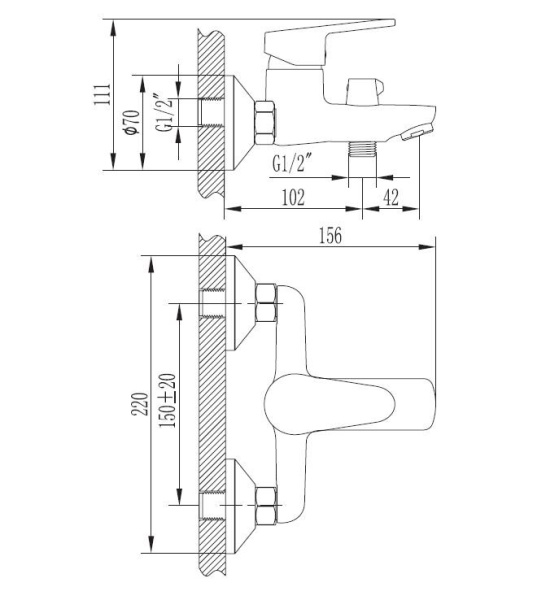 Смеситель для ванны ESKO VE54-3E