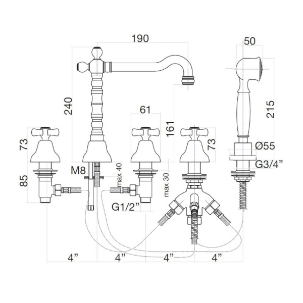 Смеситель на борт ванны Webert Armony AM730402010, золото