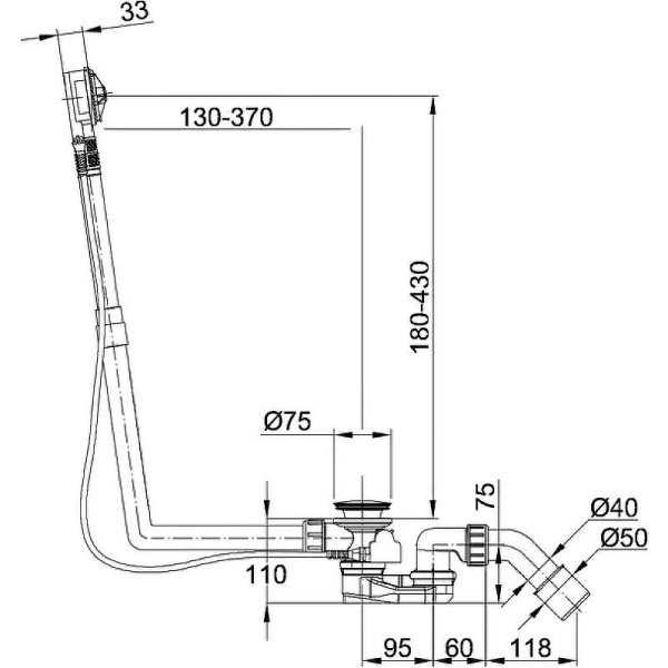 Слив-перелив для ванны полуавтомат стандартный Bette Multiplex M5 B602-901 хром
