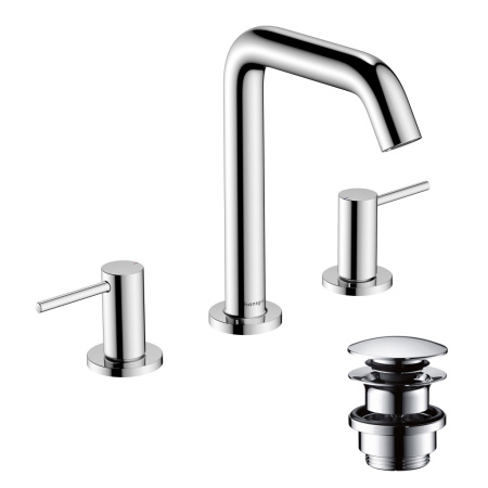 Смеситель для раковины на 3 отверстия с донным клапаном Push-Open Hansgrohe Tecturis S 73330000 хром