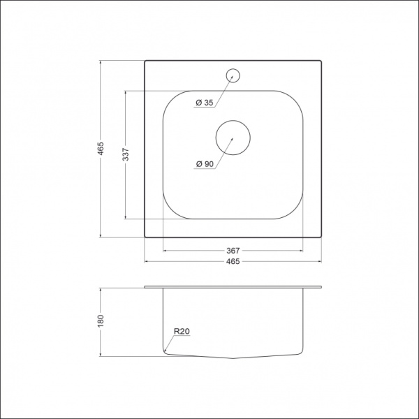 Кухонная мойка (46,5х46,5) EMAR 130A electrolize