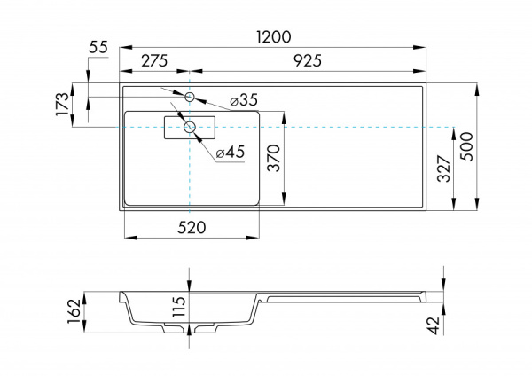 Раковина Aquaton Лондри 1200 графит левая 1A72843KLH21L