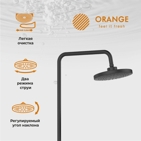 Душевая система Orange Thermo T02S3-911b термостат с изливом, черный матовый