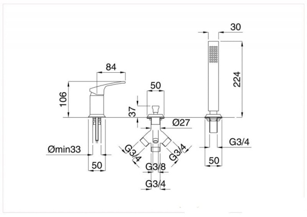 Смеситель на борт ванны Cezares LEGEND-BDM-03/24