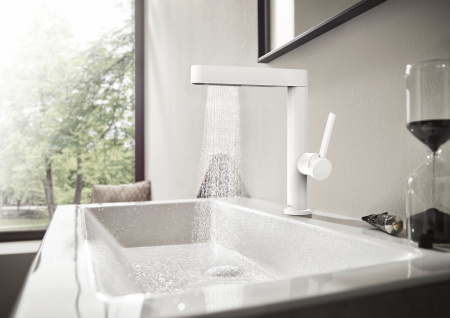 Смеситель для раковины с донным клапаном Push-Open Hansgrohe Finoris 76063700 белый матовый