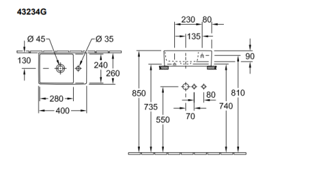 Раковина подвесная (40см) Villeroy & Boch Memento 2.0 43234G01 белый