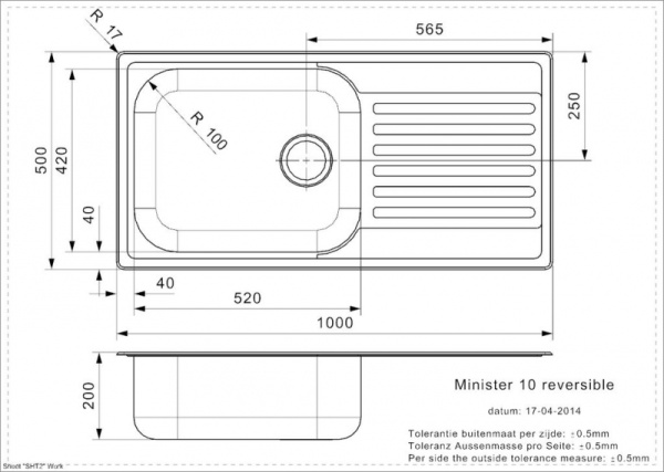 Мойка кухонная Reginox Minister R10 (1000х500) Lux реверсивная 43875