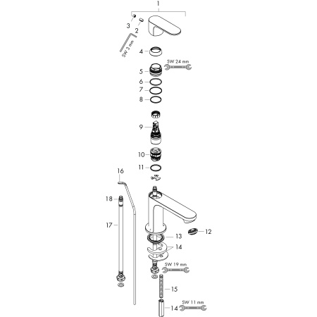 Смеситель для раковины с донным клапаном CoolStart EcoSmart+ Hansgrohe Rebris E 72587000 хром