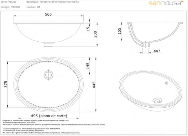 Встраиваемая раковина Sanindusa Vouga 108350004