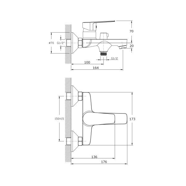 Смеситель для ванны с коротким изливом RUSH Disco DI6935-44 Смеситель для ванны с коротким изливом RUSH Disco DI6935-44