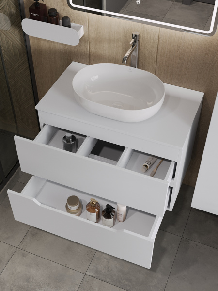 Тумба с раковиной подвесная 80 см, Orange Line Li-80TuwMDF+B05-480W белый