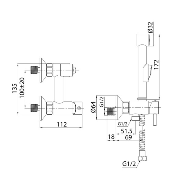Смеситель с гигиеническим душем Milardo Tidy (TIDSB00M08)