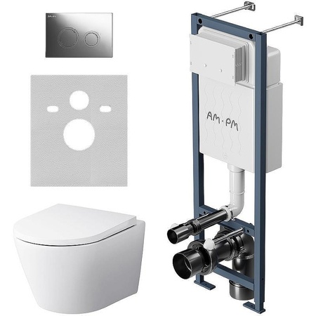 Комплект унитаза с инсталляцией Am.Pm Sense FlashClean IS110151.741701 с сиденьем микролифт, кнопка хром глянец