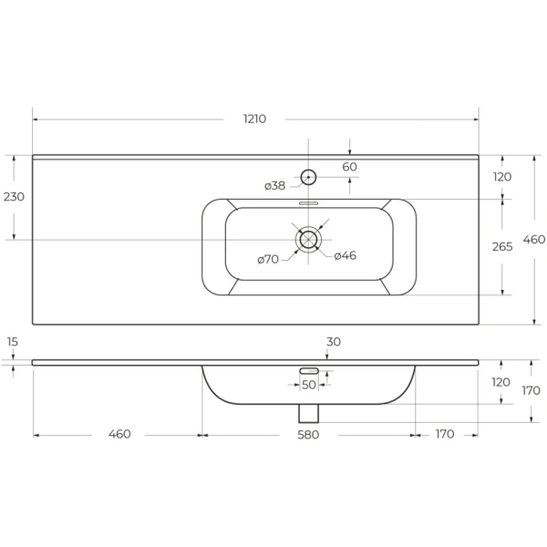Керамическая раковина, чаша справа, CEZARES CZR-8095-120-R
