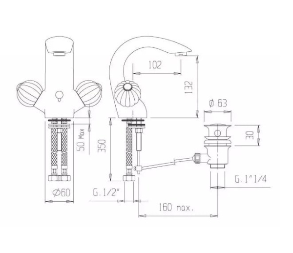 Смеситель на раковину Cezares Royal ROYAL PALACE-LS1-03/24-MS