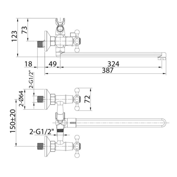 Смеситель для ванны с длинным изливом Milardo Duplex (DUPSBL2M10)