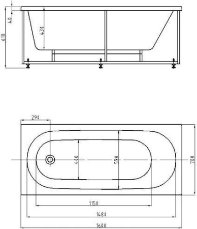 Акриловая ванна Aquatek Оберон (160x70) OBR160-0000017