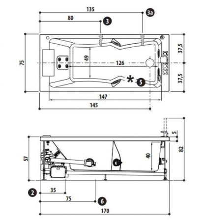 Акриловая ванна Jacuzzi Sharp 75 170x75 DX 9Q43-944A