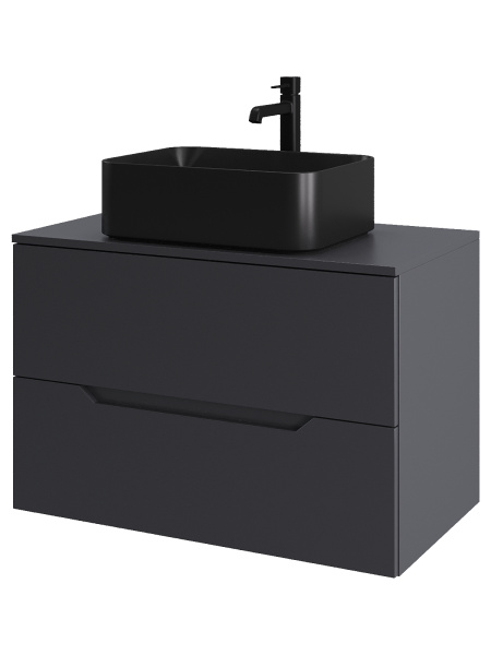 Тумба с раковиной подвесная 80 см, Orange Line Li-80TugMDF+B02-460MB графит/черный