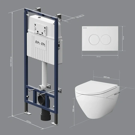 Комплект унитаза с инсталляцией Am.Pm MasterFit Spirit V2.0 IS100101.701700 с сиденьем микролифт, кнопка белый глянец