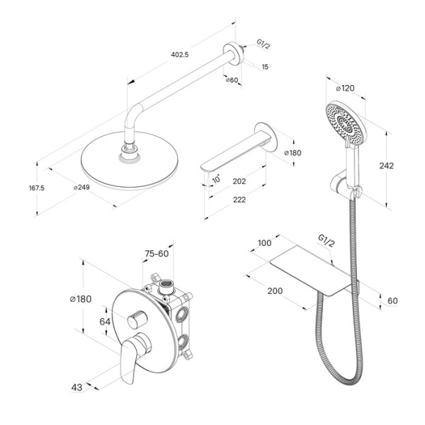 Душевая комплект Milardo Rora RORBL03M68 Душевая комплект Milardo Rora RORBL03M68