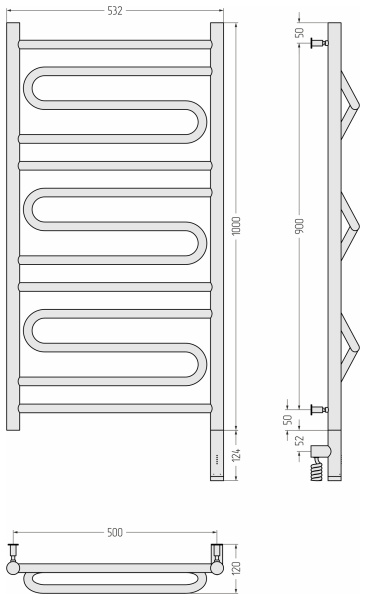 Полотенцесушитель электрический (100х50) Cунержа Элегия 3.0 022-5819-1050 правый
