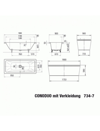 Ванна стальная (190x90) Kaldewei CONODUO 235248050001