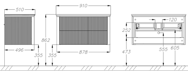 Тумба под раковину Opadiris Рубинно 90 00-00005943  серый глянцевый (без раковины)