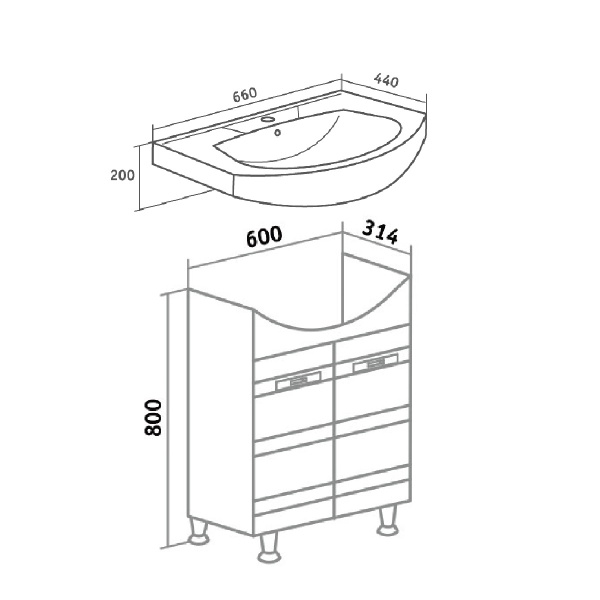 Тумба под раковину Runo Турин 65 (УТ000002093)