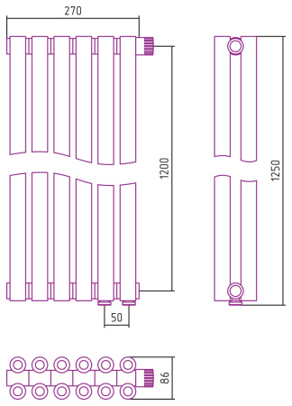 Полотенцесушитель Водяной Сунержа Эстет-00 EU50 (120х27) 6 секций Матовое Золото 032-0322-1206