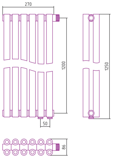 Полотенцесушитель Водяной Сунержа Эстет-00 EU50 (120х27) 6 секций Матовый Черный 31-0322-1206