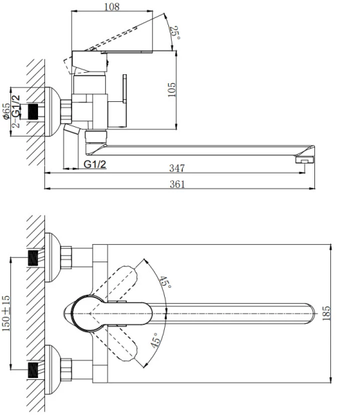 Смеситель для ванны с длинным поворотным изливом RUSH Tenerife TE2835-51
