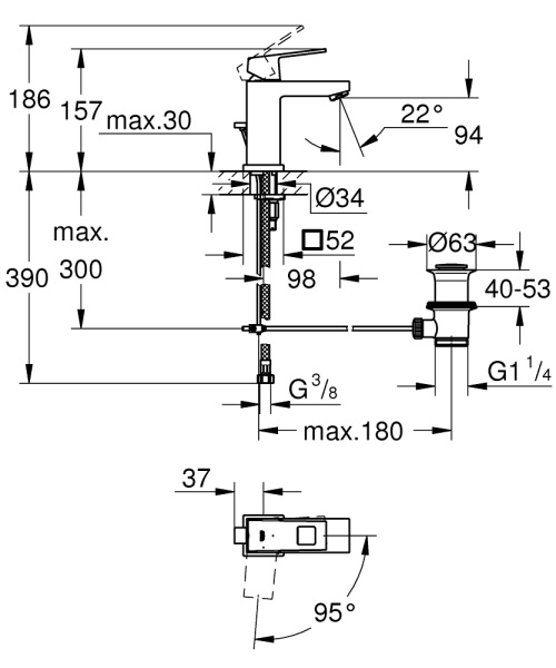 Смеситель однорычажный для раковины  Grohe Eurocube 23390 00E (2339000E) хром  Смеситель однорычажный для раковины  Grohe Eurocube 23390 00E (2339000E) хром