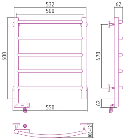 Полотенцесушитель Электрический Cунержа Галант 2.0 Левый (600x500) Сатин 071-5200-6050