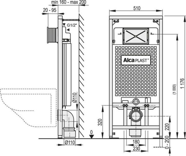 Инсталляция для подвесного унитаза AlcaPlast Set 3 v 1 A101+M070