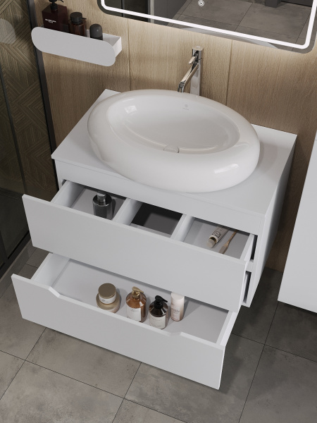 Тумба с раковиной подвесная 80 см, Orange Line Li-80TuwMDF+B08-640W белый