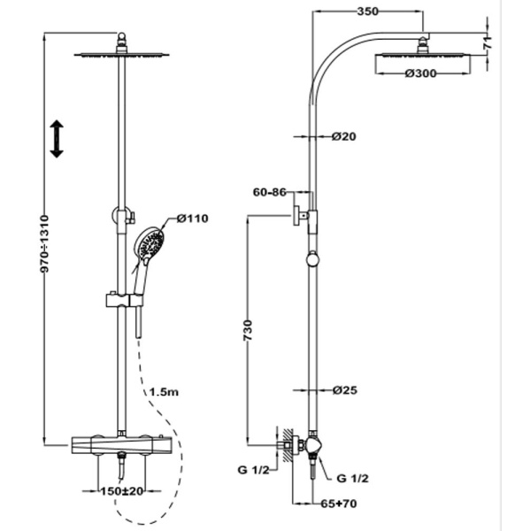 Душевая система с термостатом Teka Itaca 672380200