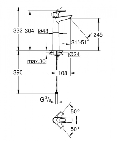 Смеситель для раковины Grohe BauLoop New 2376 4001 (23764001) хром 