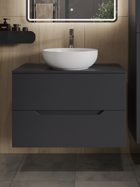 Тумба с раковиной подвесная 80 см, Orange Line Li-80TugMDF+B07-420W графит/белый