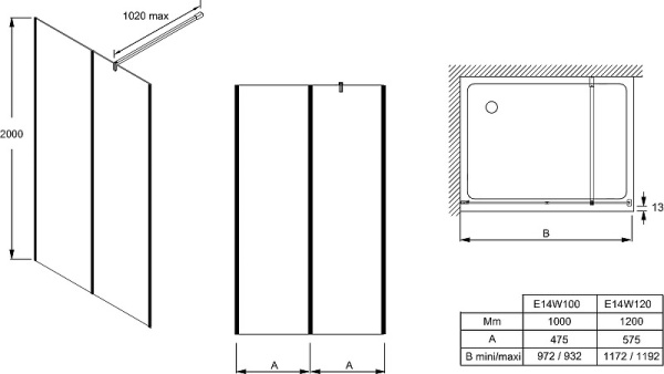 Душевая перегородка Jacob Delafon Serenity 100х200 E14W100-BLV