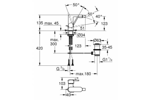 Смеситель однорычажный для биде GROHE Plus 33241 DC3 (33241DC3) суперсталь