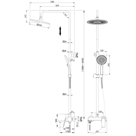 Душевая система Grossman Galaxy 500.K35.01.210 черный матовый