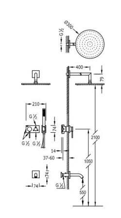 ВСТРАИВАЕМАЯ ТЕРМОСТАТИЧЕСКАЯ ДУШЕВАЯ СИСТЕМА Tres 3V 21027313