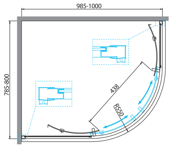 Душевой уголок (100х80) BelBagno DUE-RH-2-100/80-C-Cr