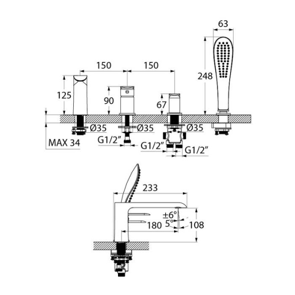 Смеситель для ванны IDDIS Calipso (CALSB42i07)